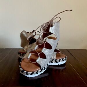 NWT - Divine Follie - Muted Gold Lace-Up Bootie Sandals - EU 38 / US 8-8.5